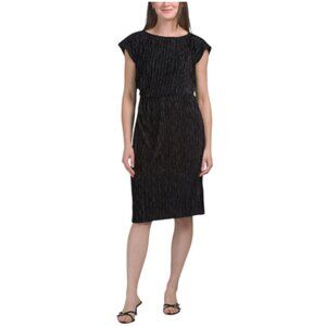 LONDON TIMES Velvet Side Pleated Sheath Dress